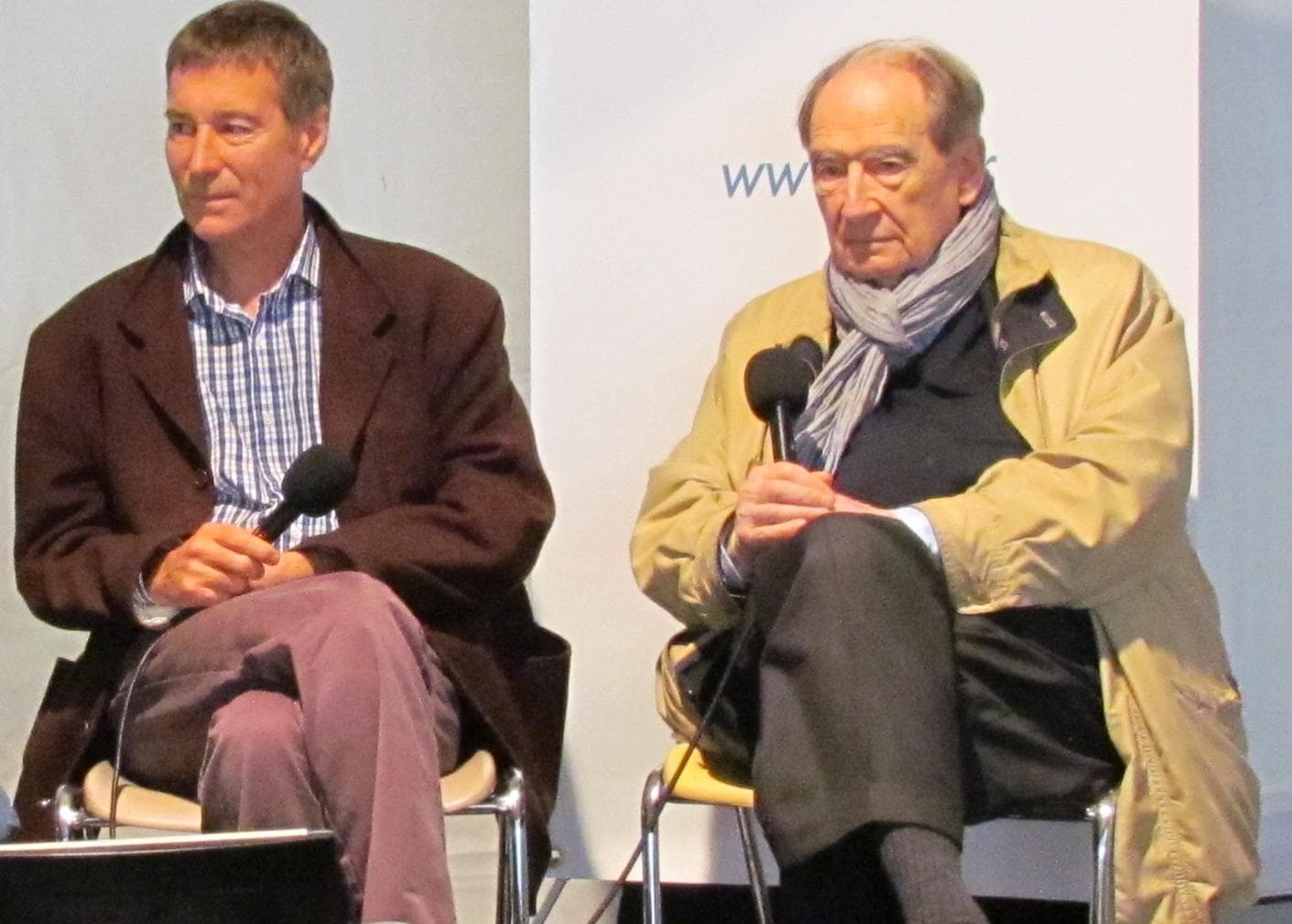 Olivier Merle avec son éditeur Bernard de Fallois à la remise du prix Charles Exbrayat (2013)